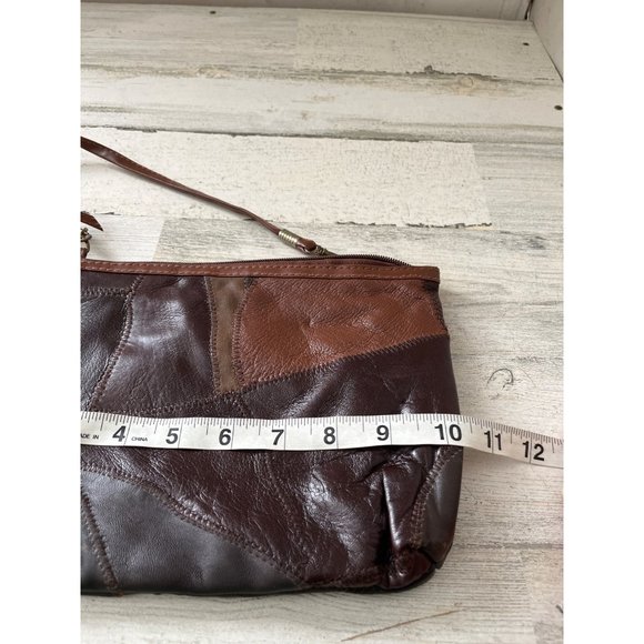 Multi colored brown leather zippered bag with detachable strap - Picture 7 of 7